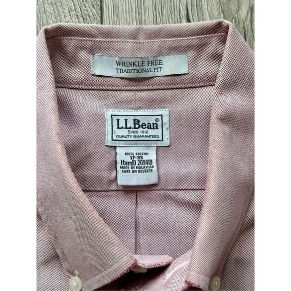 LL Bean Button Down Shirt Pink 17/35 Wrinkle Free Traditional Fit 209410 - Picture 3 of 3